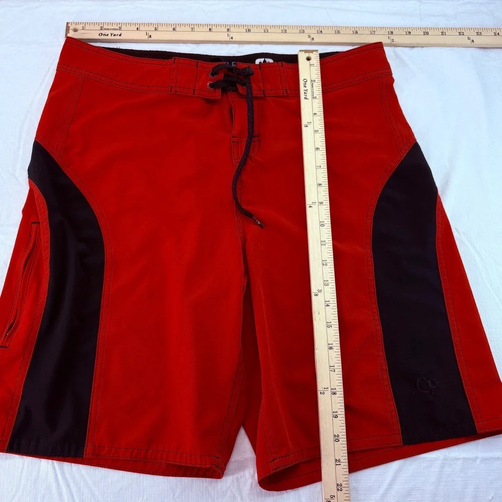 Ocean Pacific OP Men 34 Red Black OPFlex 4-Way Stretch Board Shorts Swim Trunks